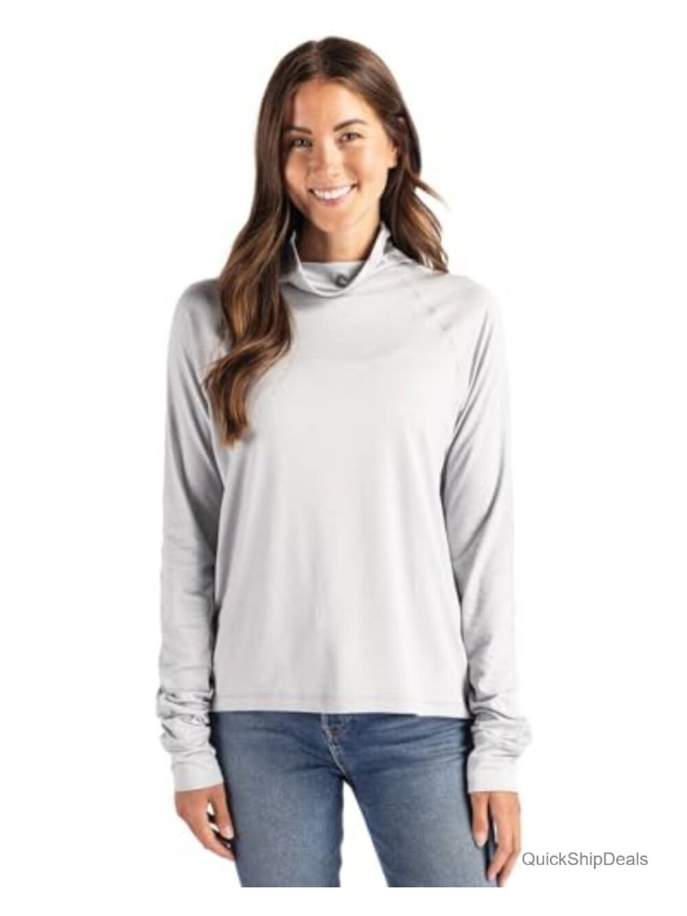 Eco Recycled Funnel Neck Pullover Sweater Long Sleeve UPF 50+ Womens